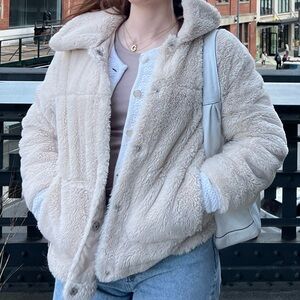Fuzzy Button Up Jacket with Pockets